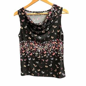 Cowl Neck Black Butterfly Sleeveless Tank